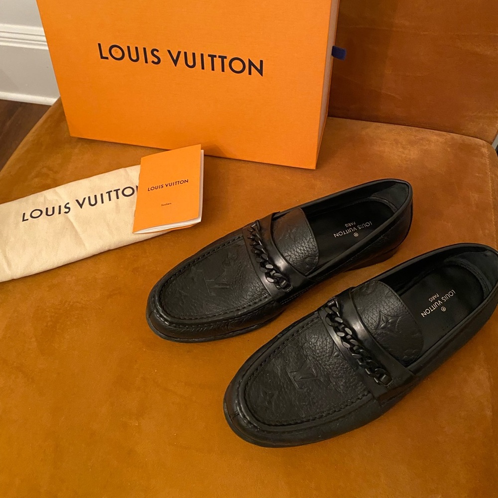 Rare Authentic Louis Vuitton Monogram Loafers Chain Leather